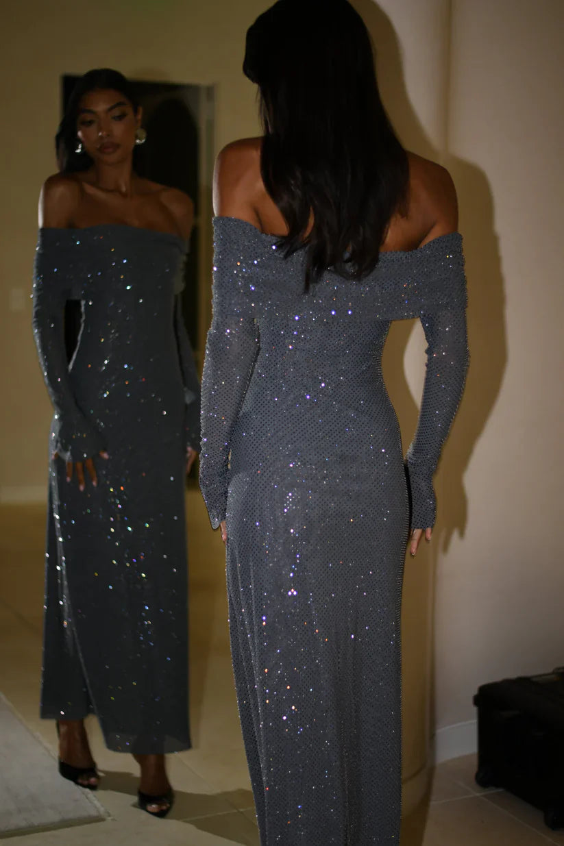 Diamante Off-Shoulder Maxi Dress