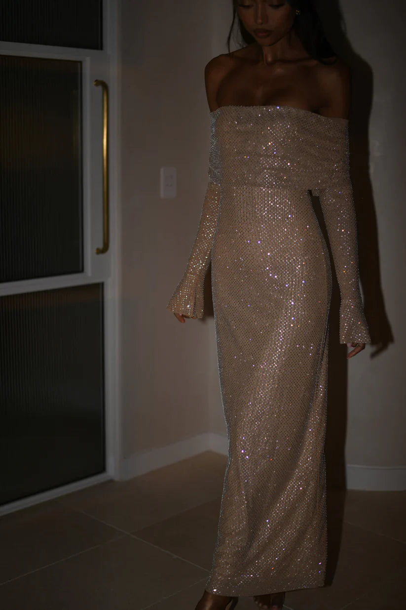 Diamante Off-Shoulder Maxi Dress