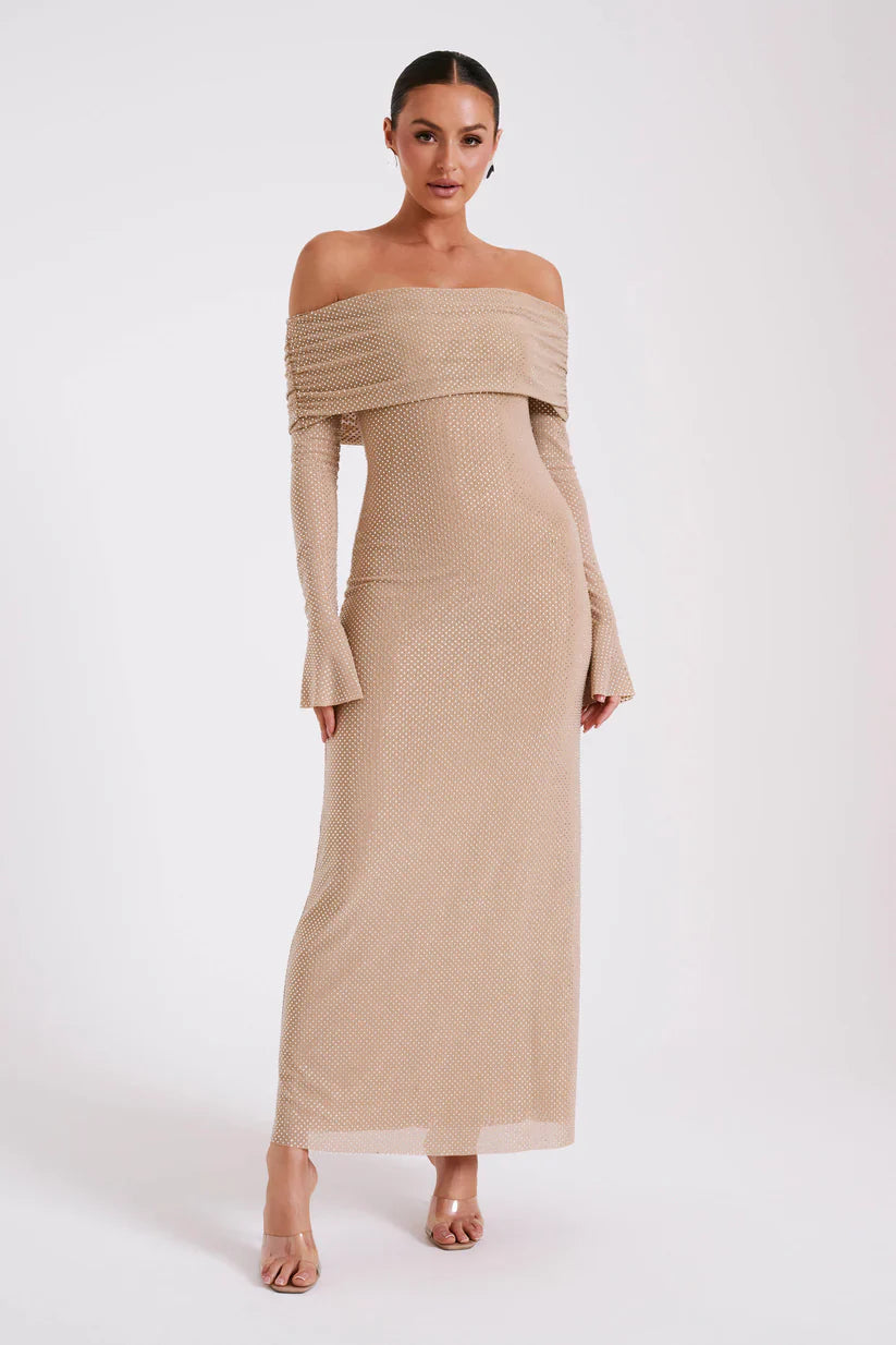 Diamante Off-Shoulder Maxi Dress