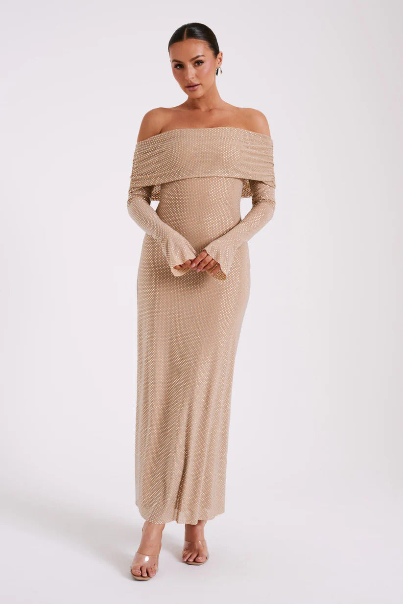 Diamante Off-Shoulder Maxi Dress