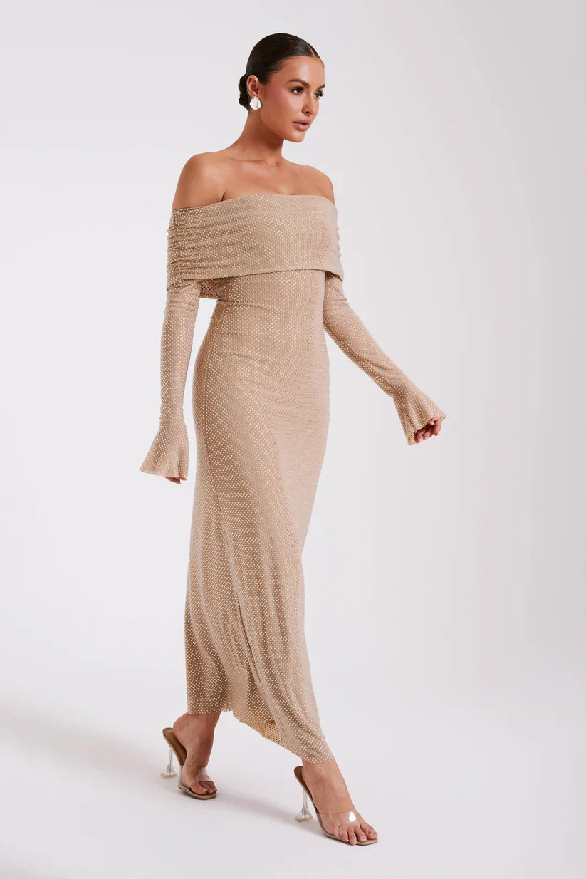 Diamante Off-Shoulder Maxi Dress