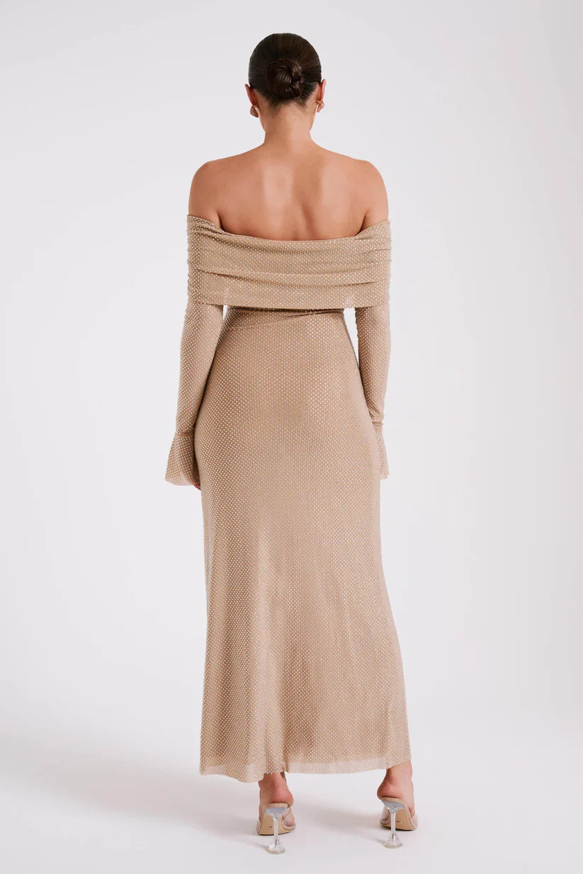 Diamante Off-Shoulder Maxi Dress