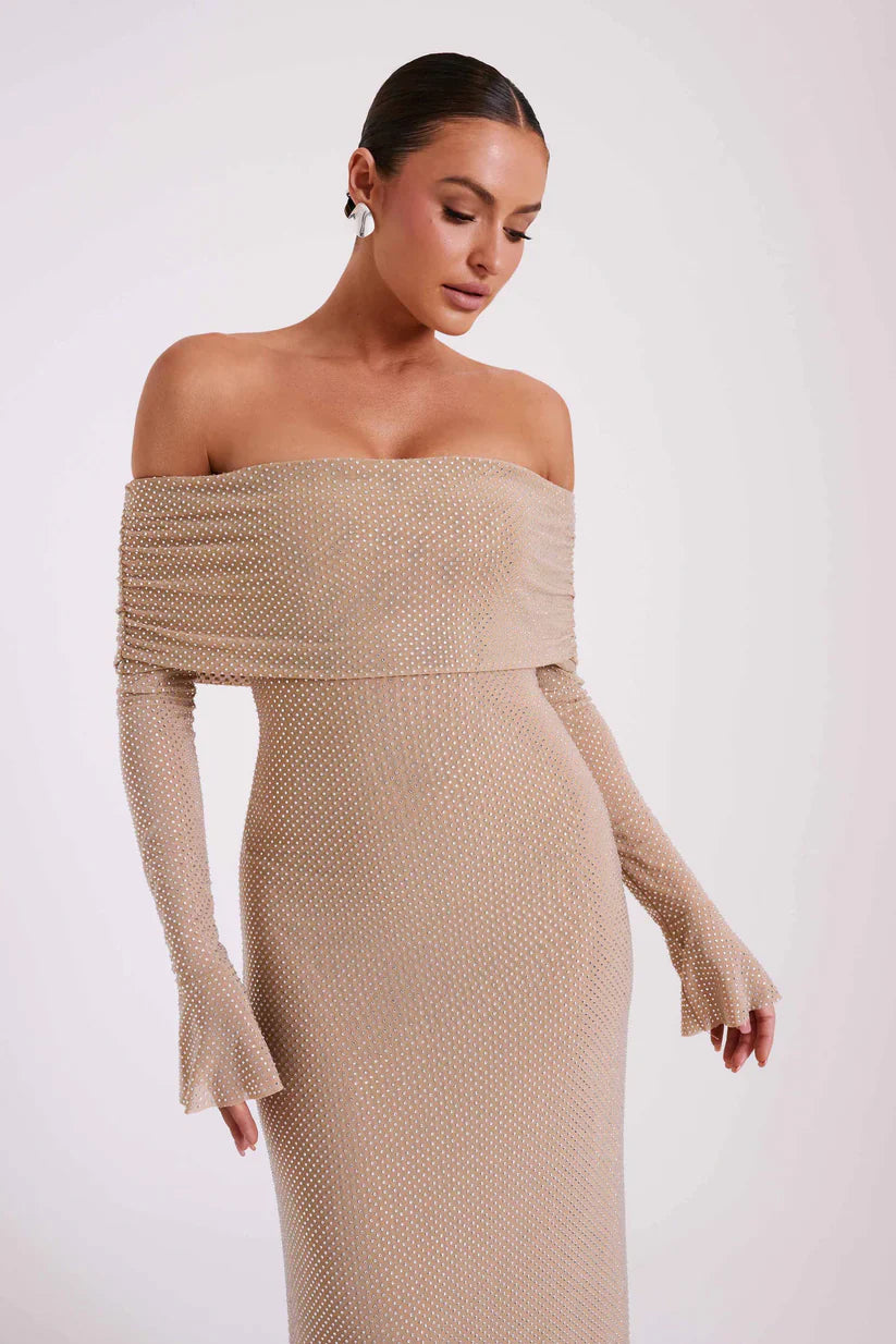 Diamante Off-Shoulder Maxi Dress