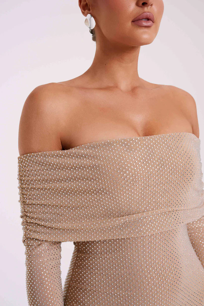 Diamante Off-Shoulder Maxi Dress