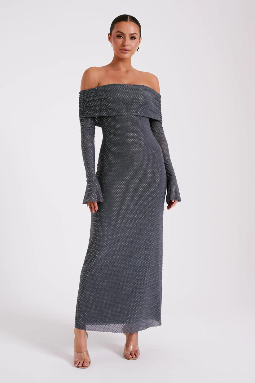 Diamante Off-Shoulder Maxi Dress