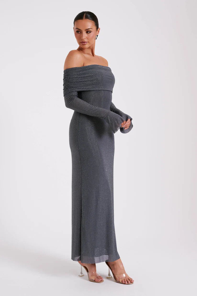 Diamante Off-Shoulder Maxi Dress