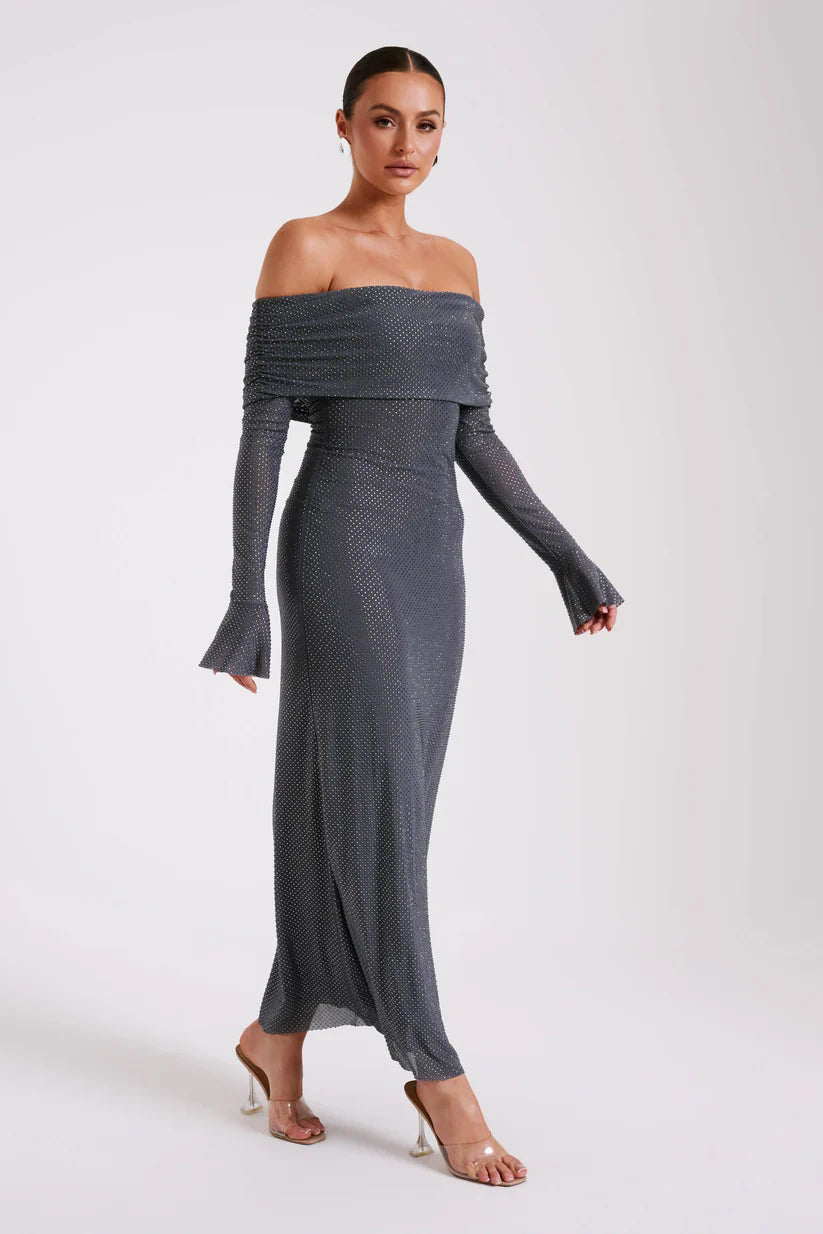 Diamante Off-Shoulder Maxi Dress