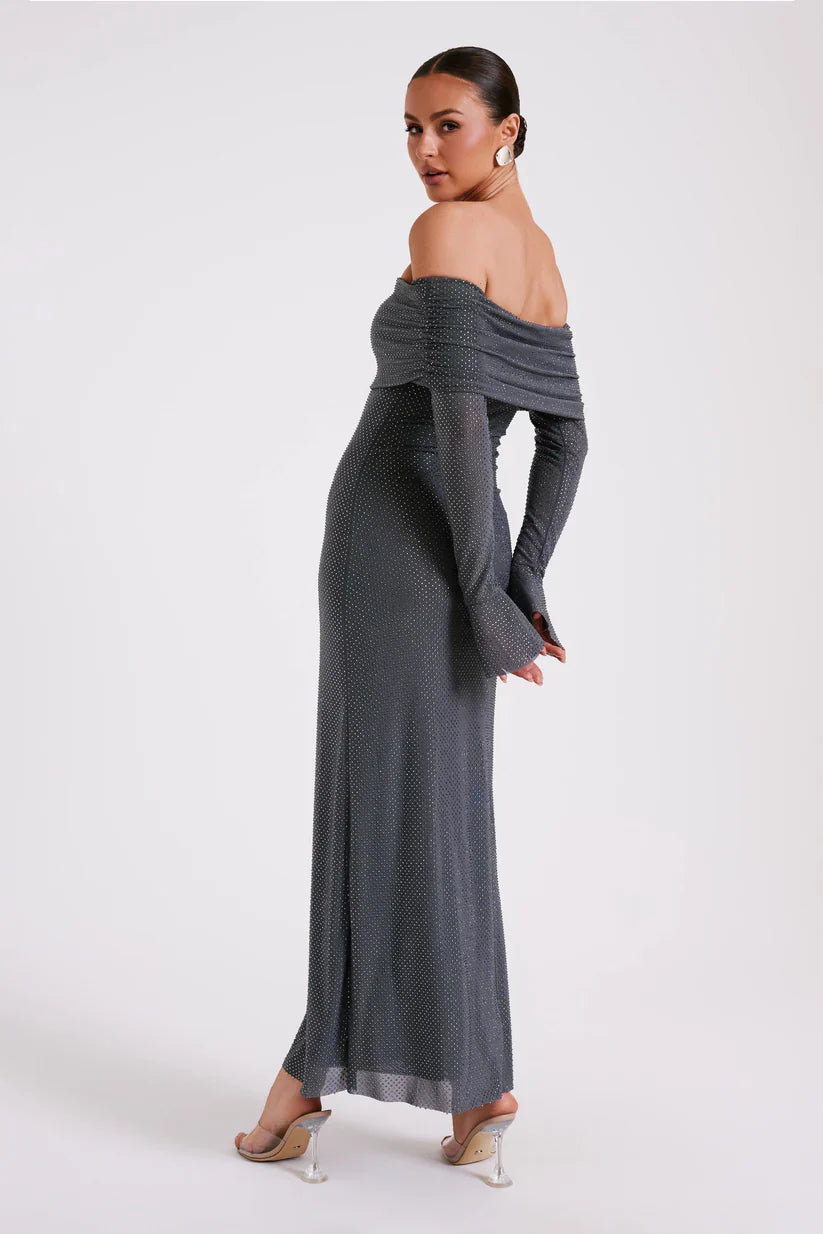 Diamante Off-Shoulder Maxi Dress