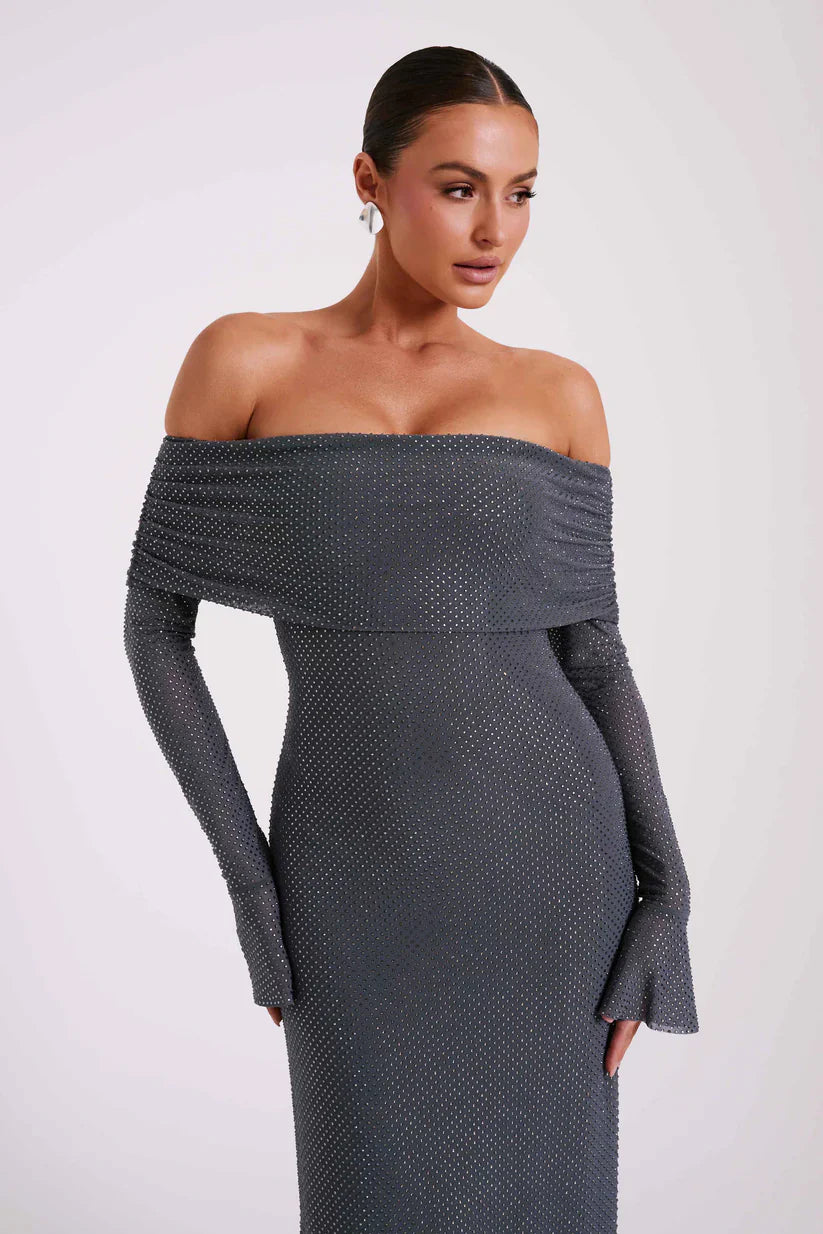 Diamante Off-Shoulder Maxi Dress