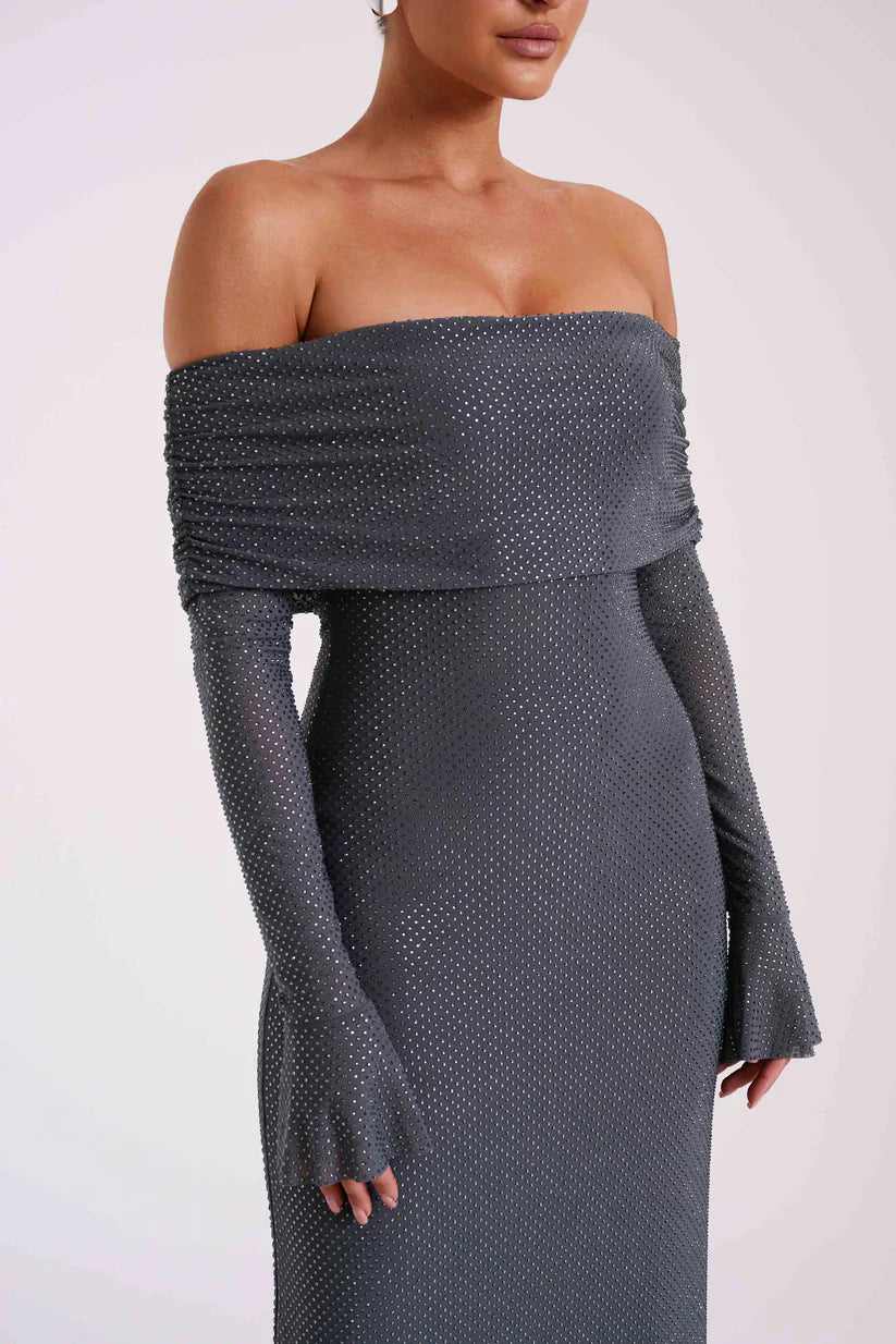 Diamante Off-Shoulder Maxi Dress