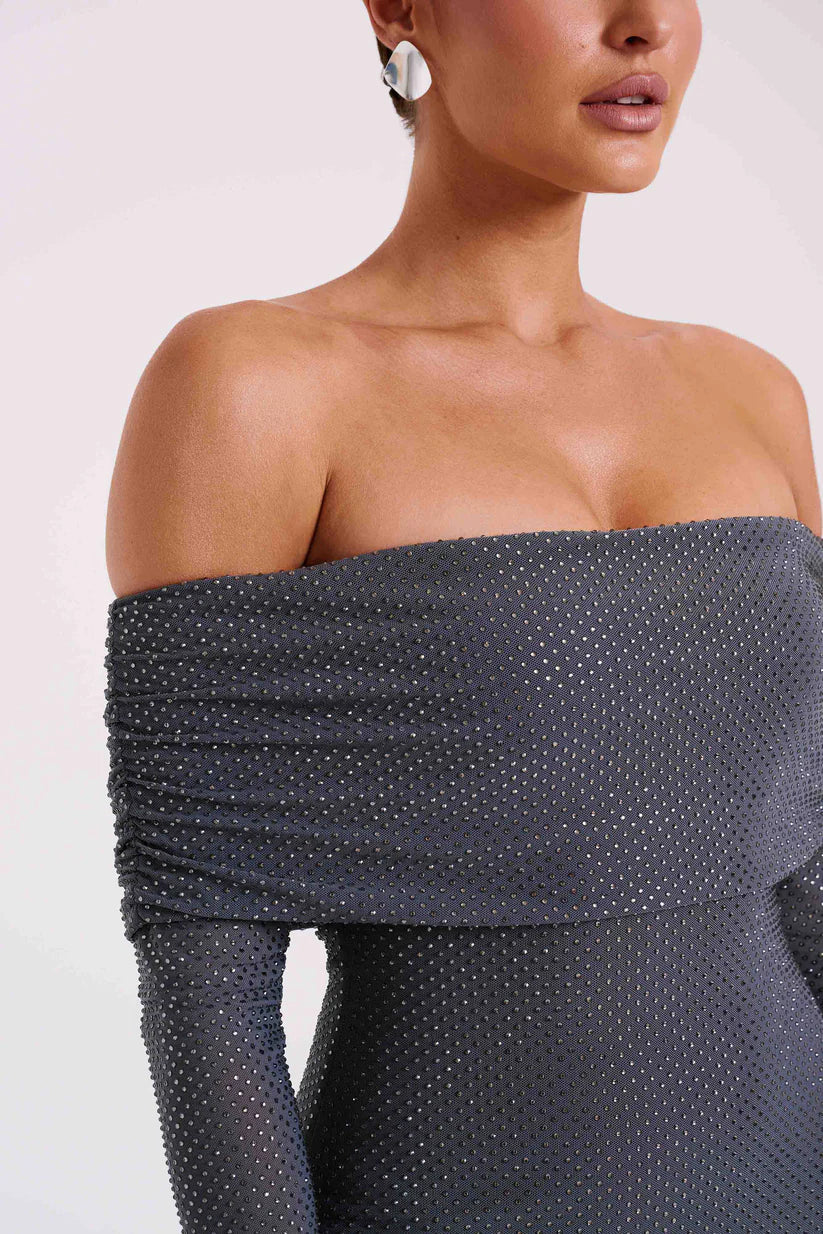 Diamante Off-Shoulder Maxi Dress