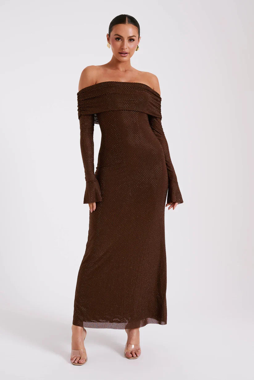 Diamante Off-Shoulder Maxi Dress