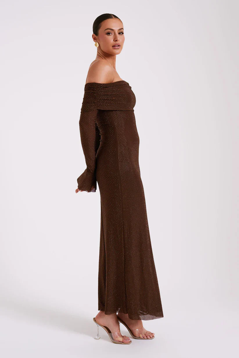 Diamante Off-Shoulder Maxi Dress