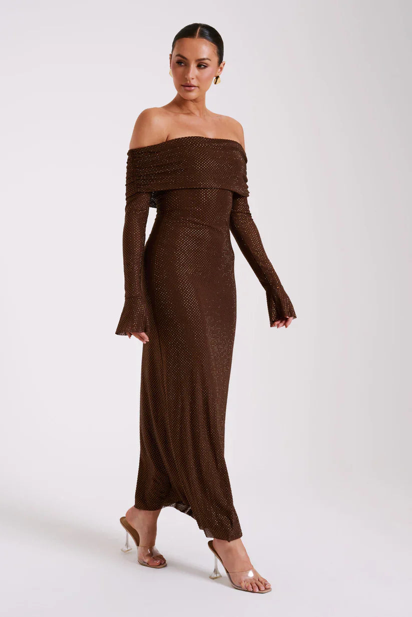 Diamante Off-Shoulder Maxi Dress