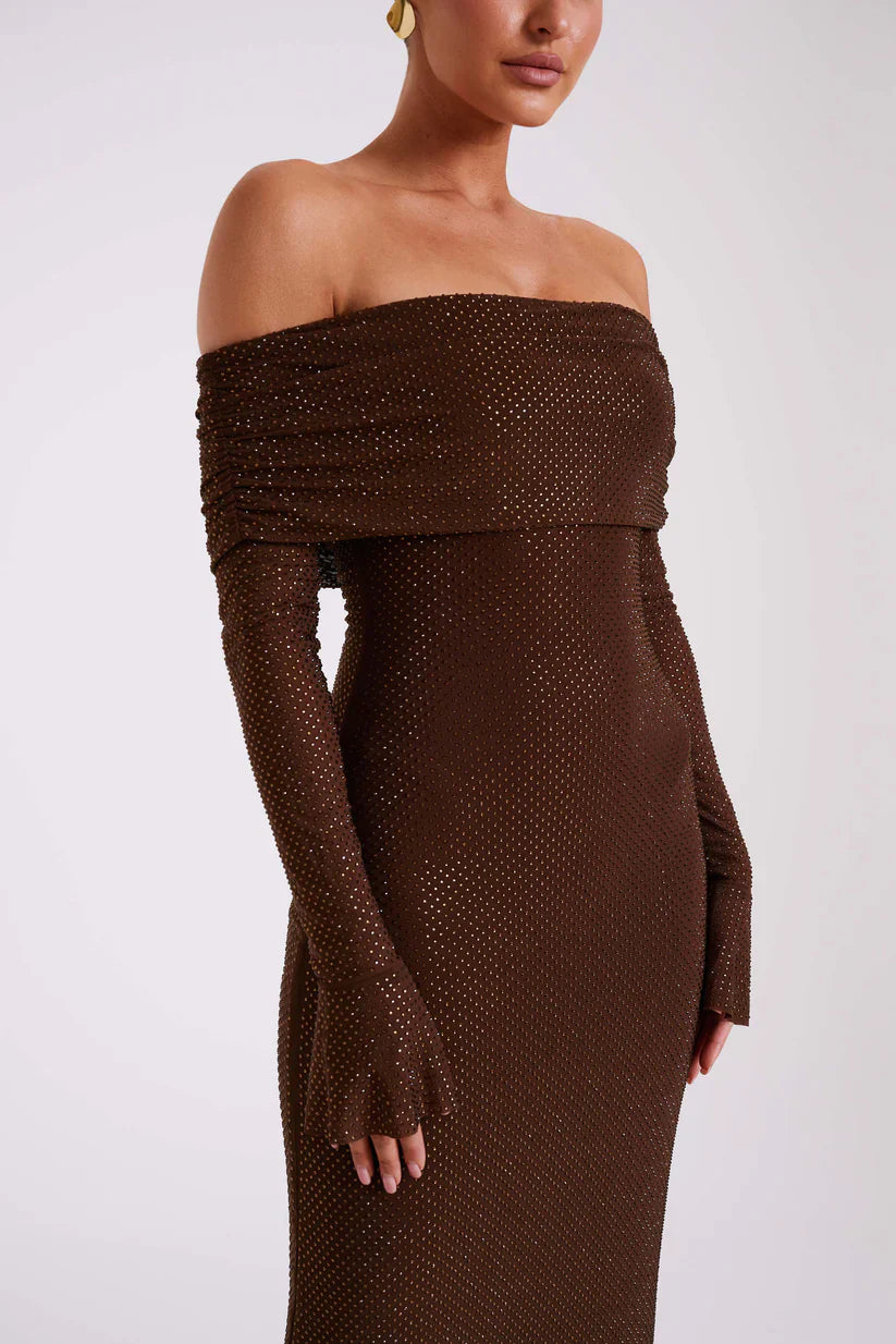 Diamante Off-Shoulder Maxi Dress