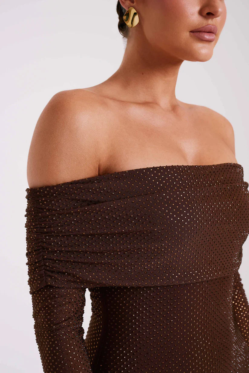 Diamante Off-Shoulder Maxi Dress