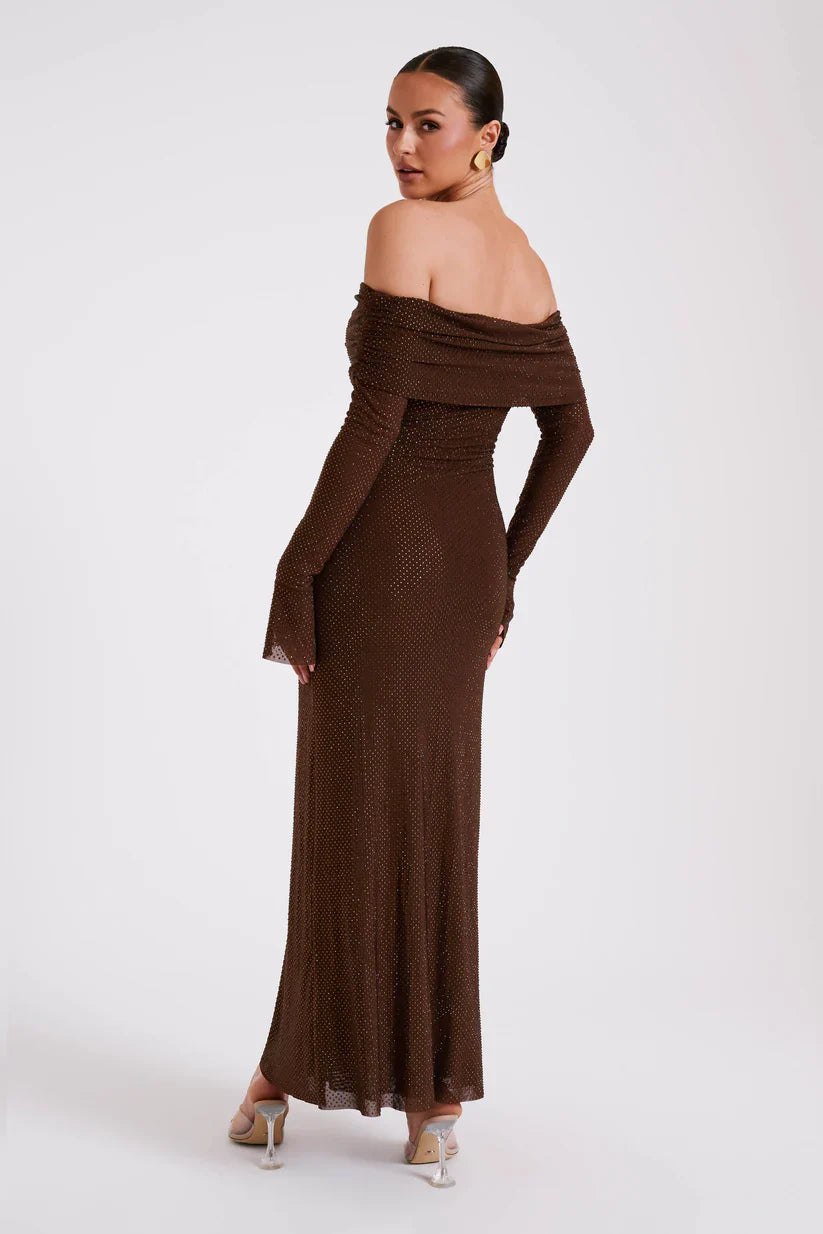 Diamante Off-Shoulder Maxi Dress